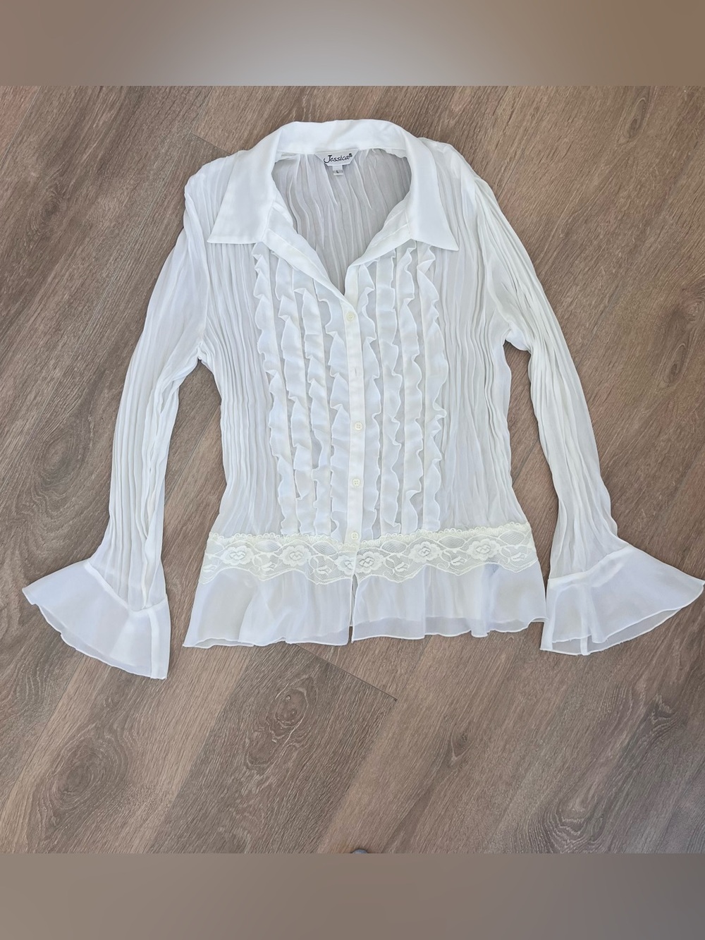 Jessica White Ruffle & Lace Button-Front Blouse